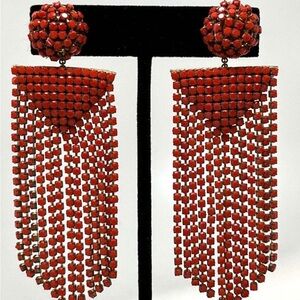 Elegant Red Beaded Chandelier Earrings 15.8 grams by Deepa Gurnani